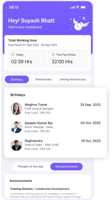 mobile app ads page show employee information about hrms
