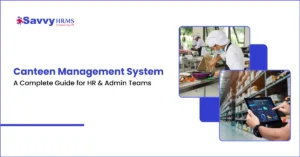 Canteen management system guide showing HR and admin teams overseeing cafeteria operations, food preparation, and inventory tracking with digital dashboard analytics.