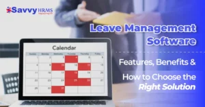 Leave management software dashboard showing employee leave calendar and approvals in HRMS system.