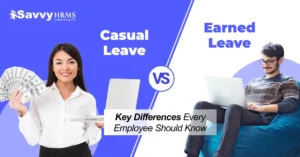 Casual leave vs earned leave comparison banner showing employees and key differences every employee should know.
