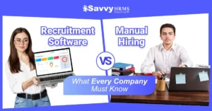 Recruitment Software vs manual hiring comparison showing automated digital hiring system and traditional resume screening process.