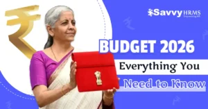 Indian Finance Minister presenting Budget 2026 with red budget briefcase highlighting key budget announcements and economic reforms.