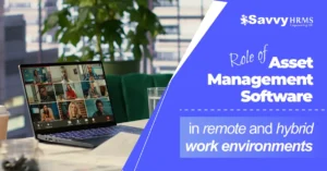 Laptop showing a virtual team meeting highlighting Asset Management Software for remote and hybrid work environments.