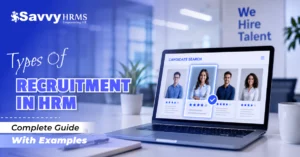 Types of recruitment in HRM showing internal and external hiring methods